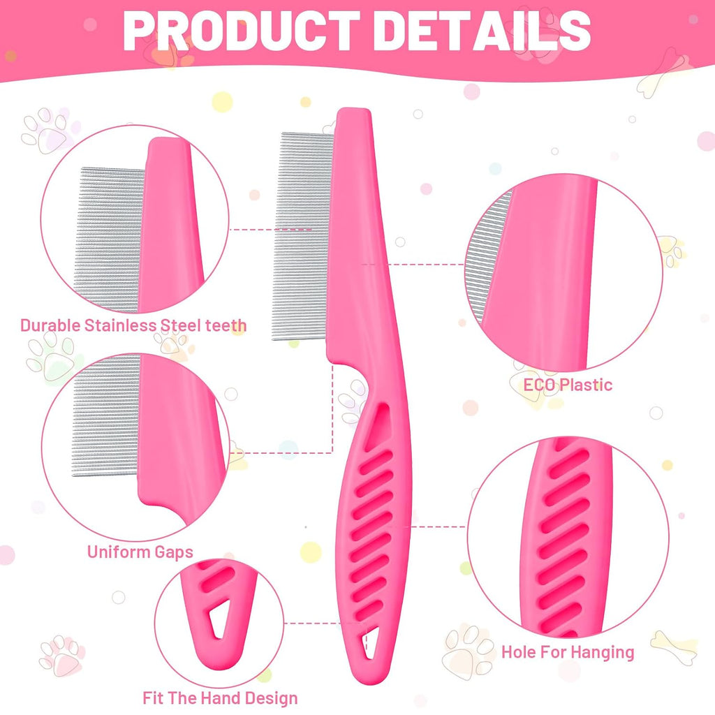 48 Pcs Dog Flea Comb Set for Dogs and Cats, Flea Combs for Cats with Stainless Steel Teeth, 2 Sizes in Pink, Blue, White, Grooming Tool for Pet Hair Detangling