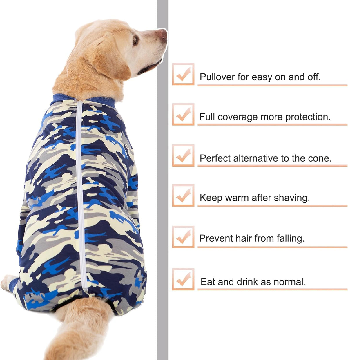 Dog Recovery Suit Full-Zipper After Post-Surgery Large Medium Dogs, Dog Bodysuit for Prevent Licking& Chewing Wounds Onesies Cone Alternative (Camouflage, 5X-Large)