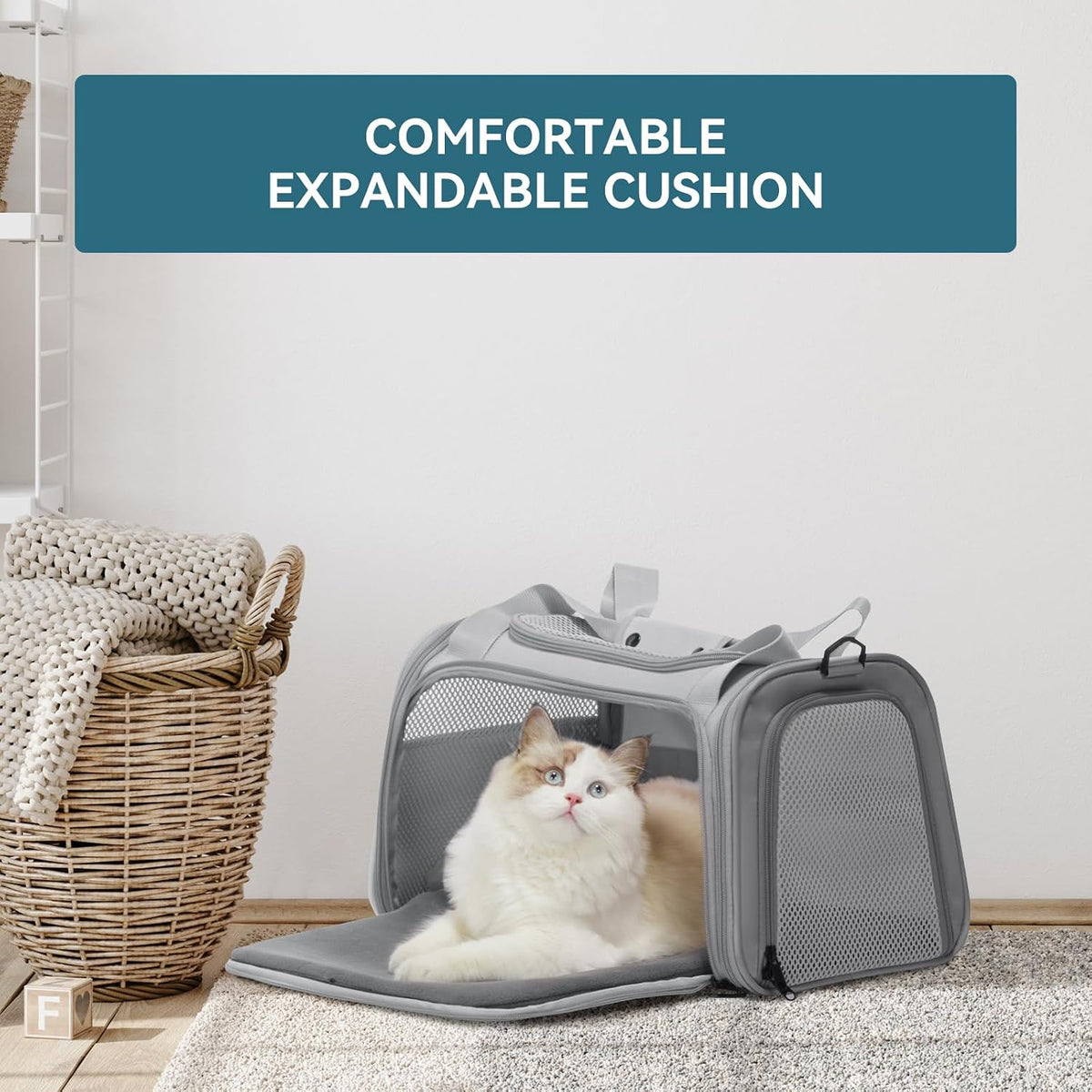 PETSFIT Cat Carrier, Grey, Small and Medium Cats Under 12 Lbs