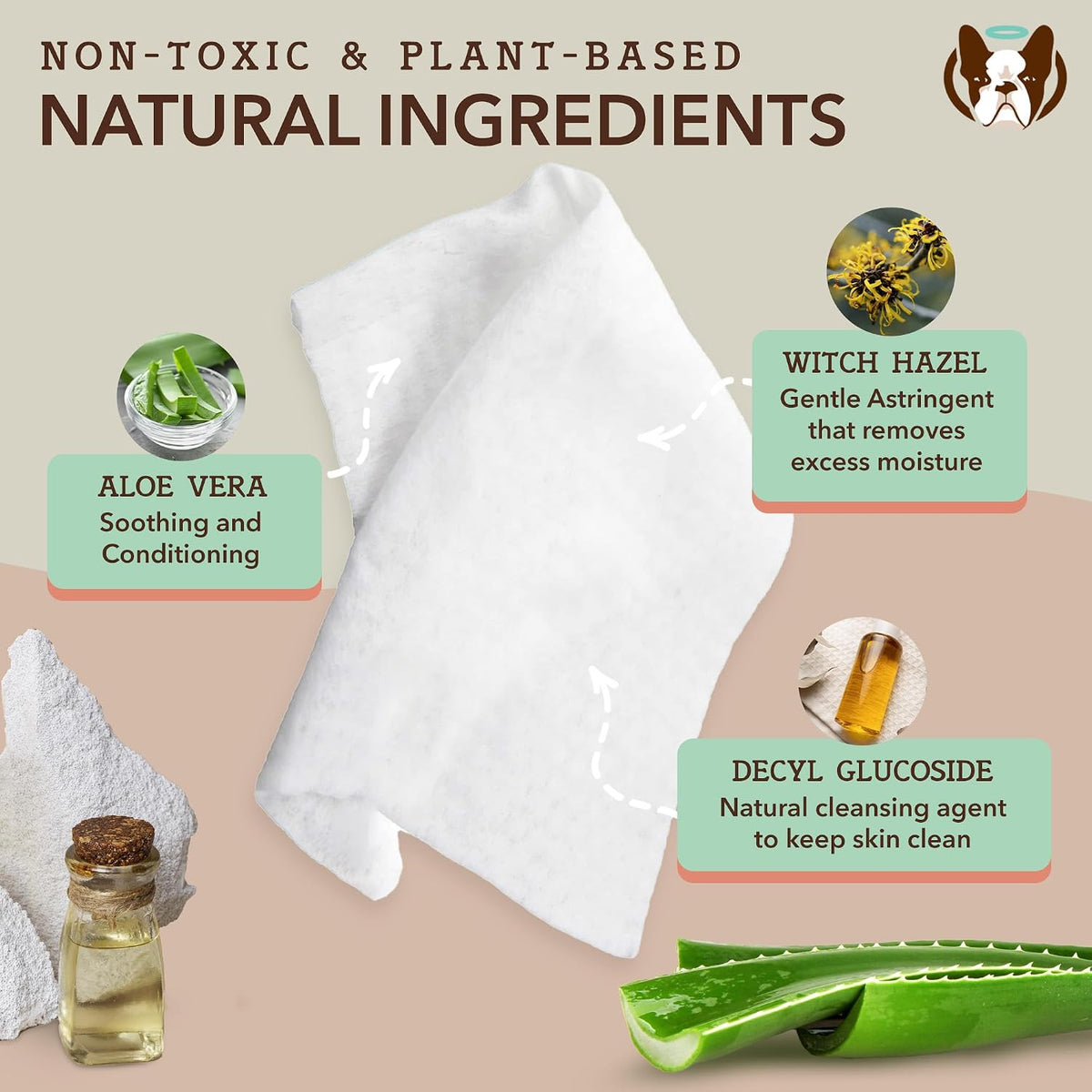 Natural Dog Company XL Dog Wipes for Paws and Butt - Hypoallergenic, Biodegradable, Fragrance Free - Large 7×8 inch Grooming Wipes for Dogs Face and Body - Sensitive Skin Pet Wipes - 50 Count 
