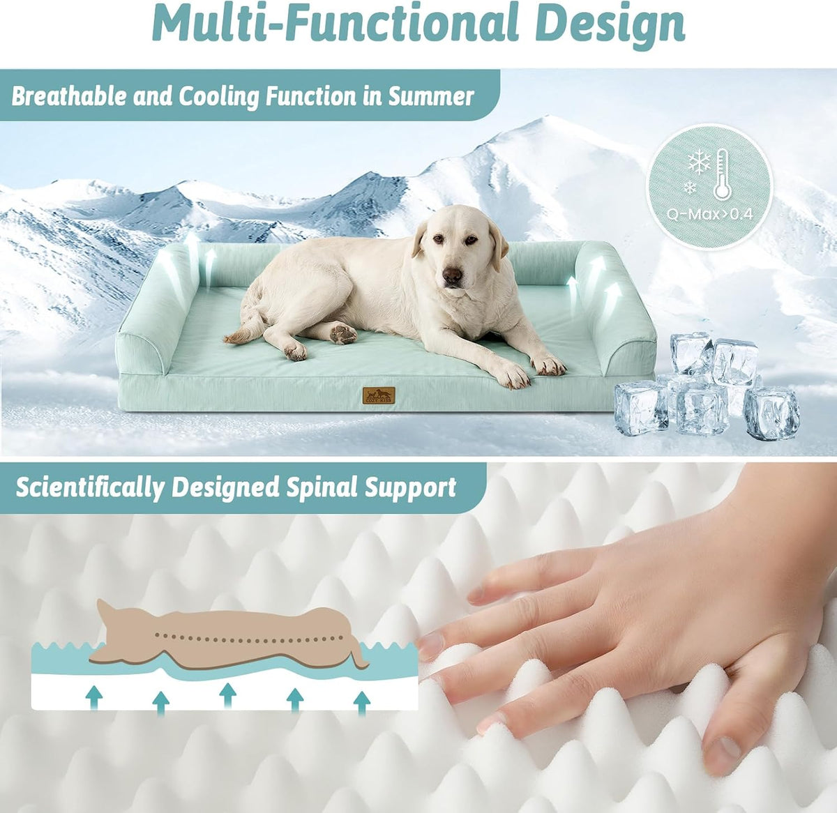 COZY KISS Cooling Dog Bed for Extra Large Dogs, 48" Orthopedic Pet Sofa