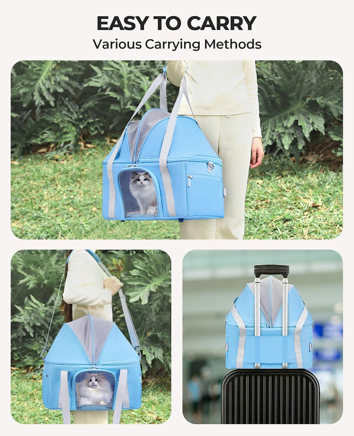 BurgeonNest Top-Expandable Cat Carrier with Semi-Open Canopy for15lbs, Blue