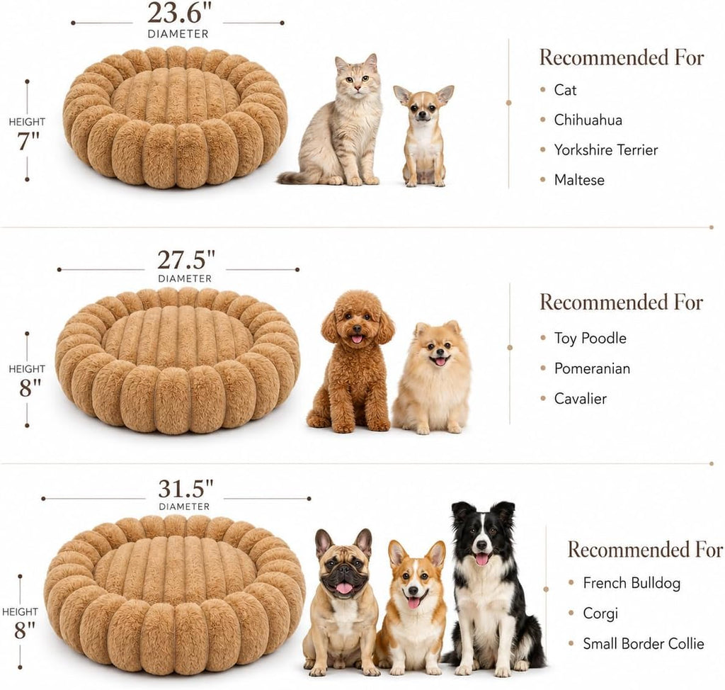 Calming Dog Bed Medium Size Dog Donut Washable Pet Bed, 31.5” Khaki
