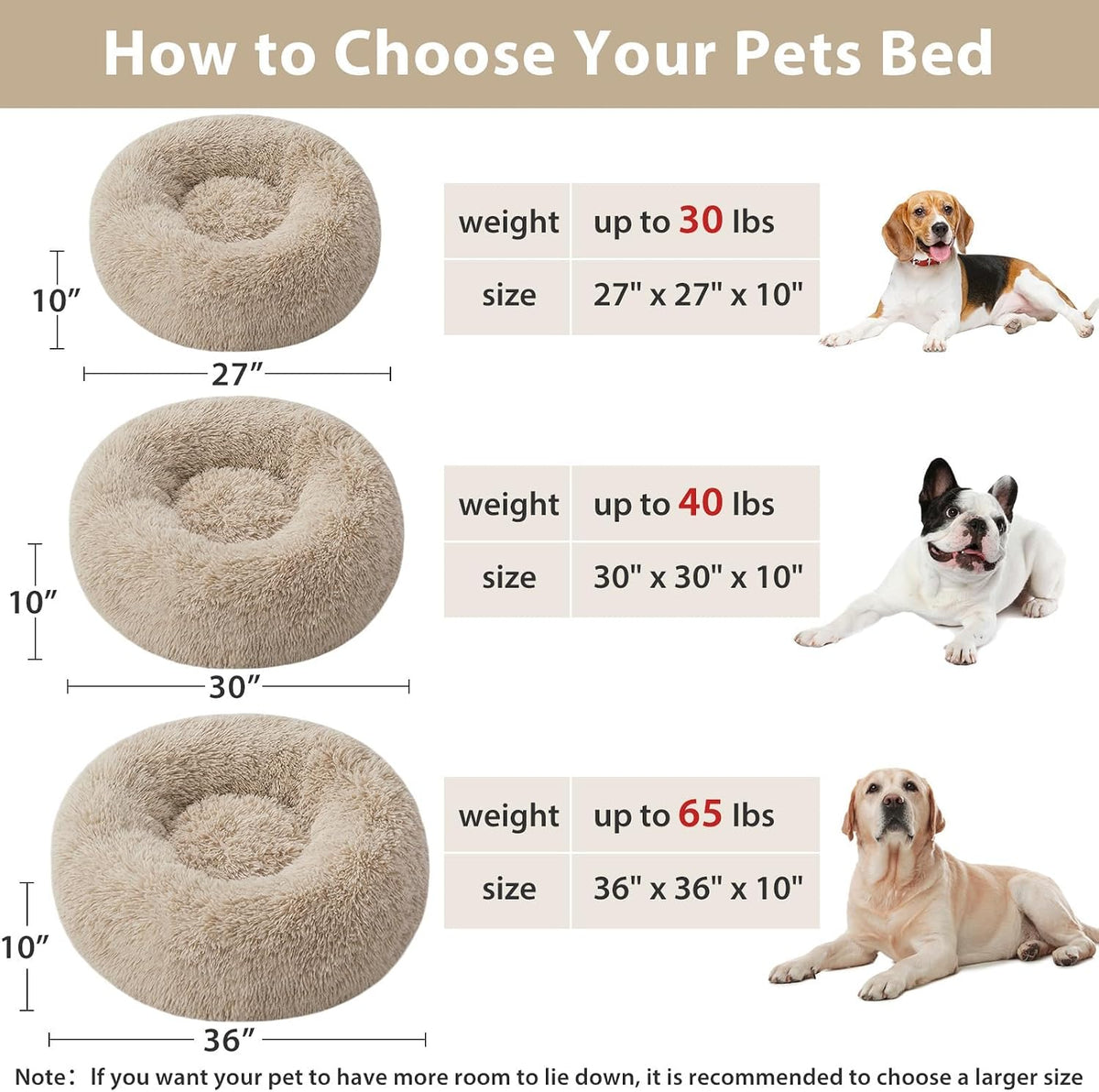 WNPETHOME Large Round Calming Dog Bed Cat Bed for Comfy Sleep