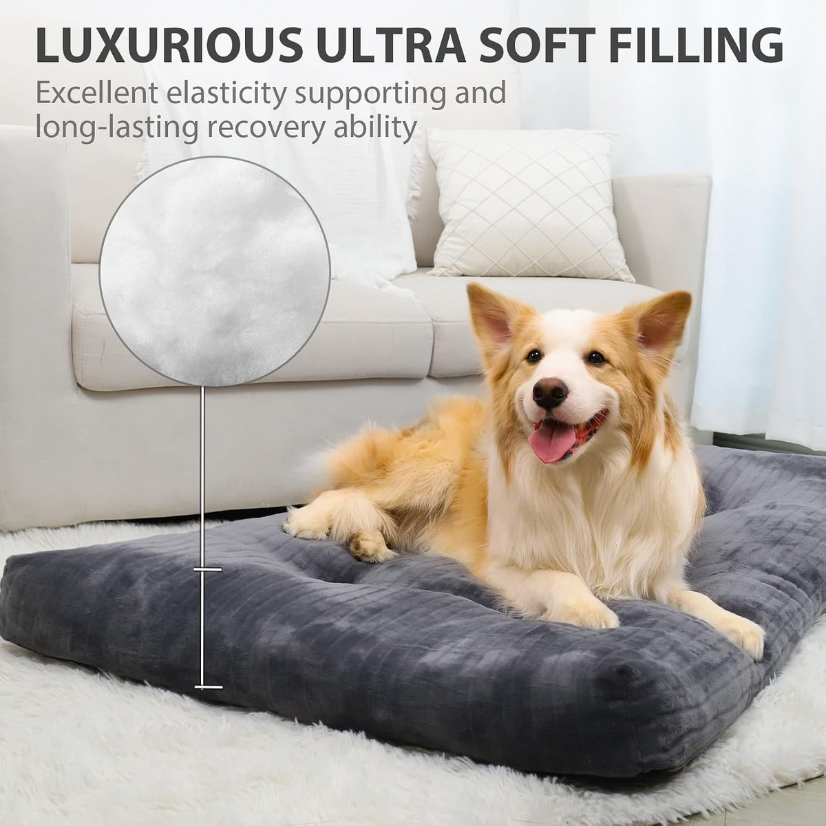 Dog Crate Bed Washable Dog Beds for Large Dogs Deluxe Thick Flannel Fluffy Comfy Kennel Pad Anti-Slip & Anti-Scratch Pet Sleeping Mat, 35 x 23 Inch, Gray (Pack of 2)
