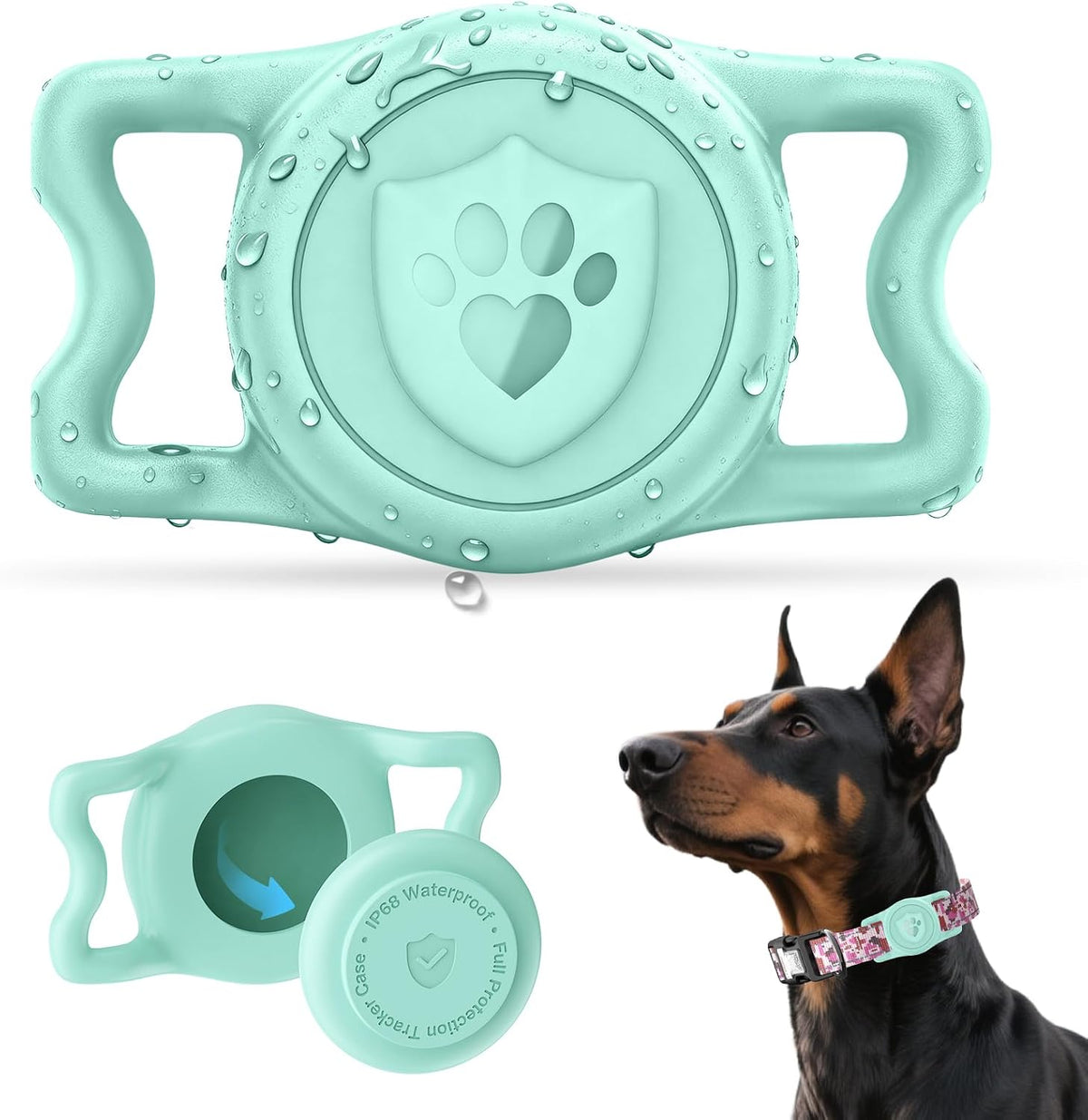 IP68 Waterproof AirTag Holder for Dog Collar, Silicone, Light Green