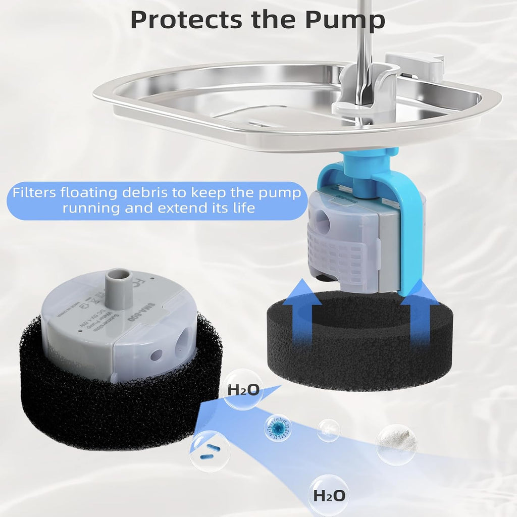 Ultra-Quiet Replacement Pump for Stainless Steel Cat Water Fountains - SMA-800 Motor - Safe and Easy to Clean with Low Voltage DC 5V and USB Cable (Pump) (Bottom Pump+Sponge)