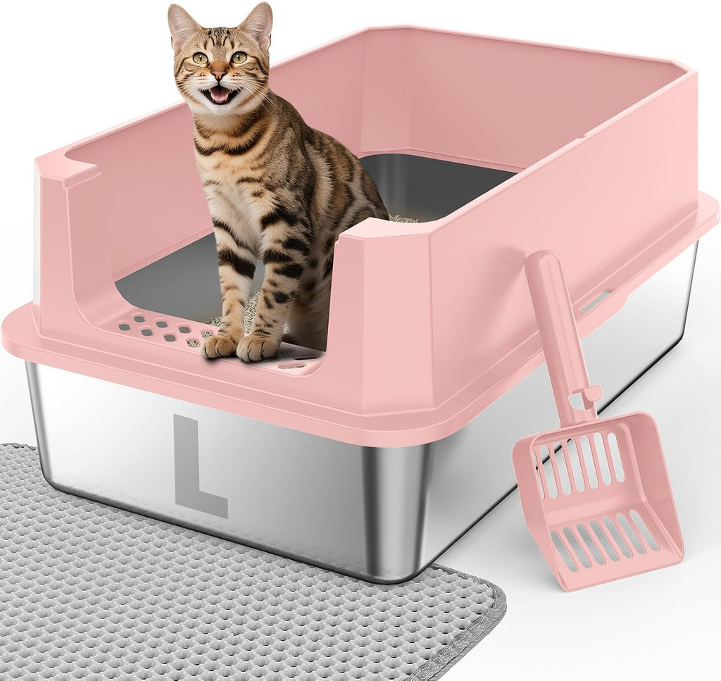 FURTIME Stainless Steel Cat Litter Box, Extra Large Cats Metal Litter Box