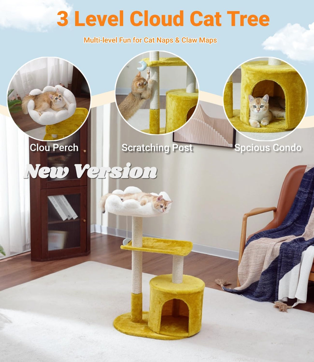 Happi N Pets 33" Cloud Cat Tree Tower, Cozy Bed & Large Condo for All Cats