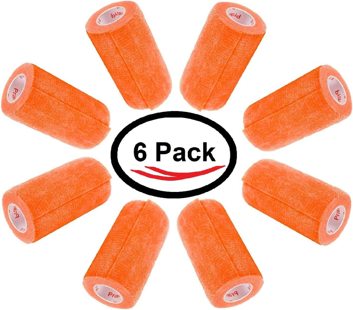 3 Inch Vet Wrap Tape Bulk (Orange) (Pack of 6) Self Adhesive Adherent Adhering Flex Bandage Grip Roll for Dog Cat Pet Horse
