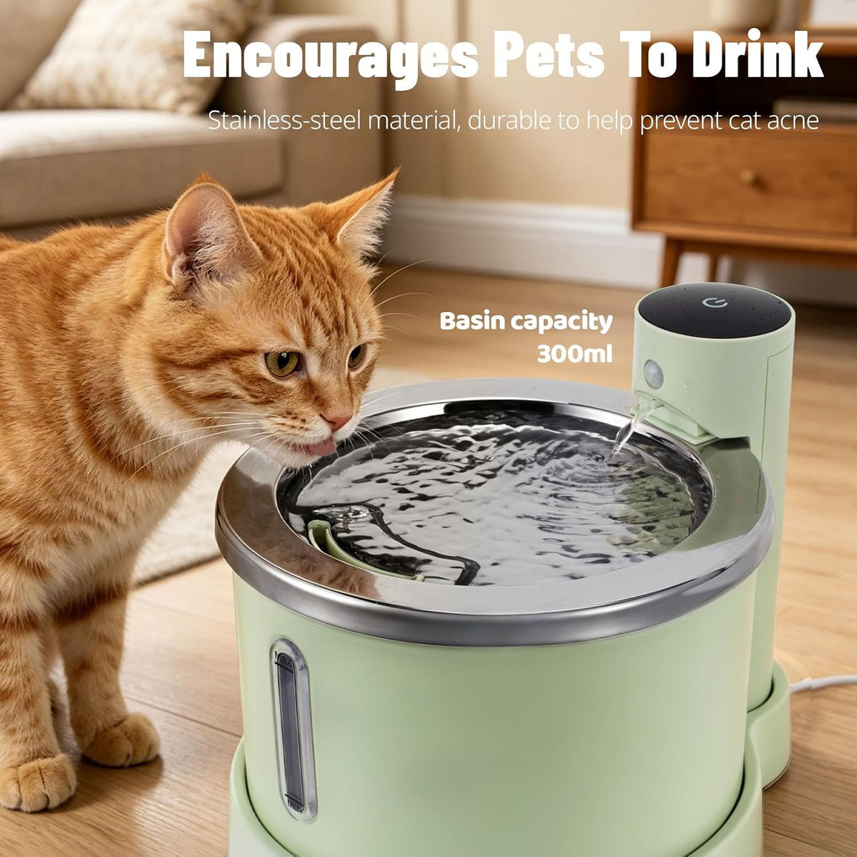 Wireless Stainless Steel Cat Water Fountain, 3L Induction Dispenser