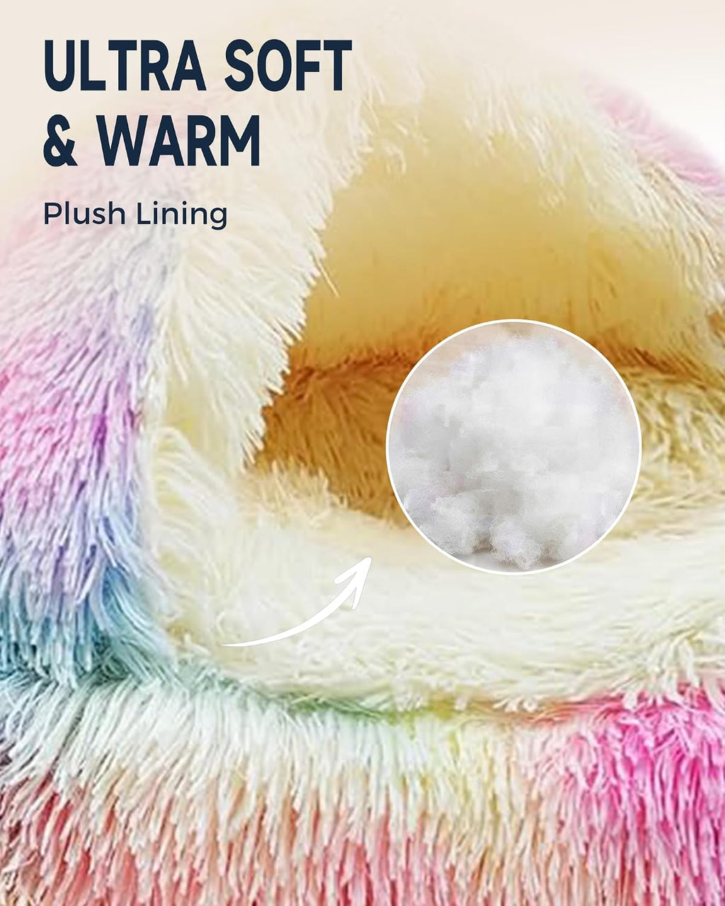 ShinHye Cat Bed Round Plush Fluffy Hooded Cave, 23×23inch, Multicolor
