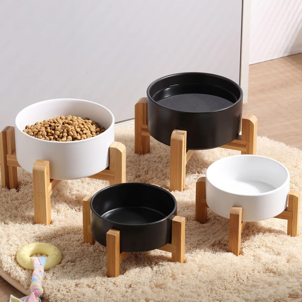 Petygooing 28 OZ Black Elevated/Raised Ceramic Dog Bowl for Small and Medium Breeds, Dog Food Water Dish with Stand,Pet Feeding Bowl with Anti Slip Rubber for Cats Small and Medium Dogs (3.6 Cups)