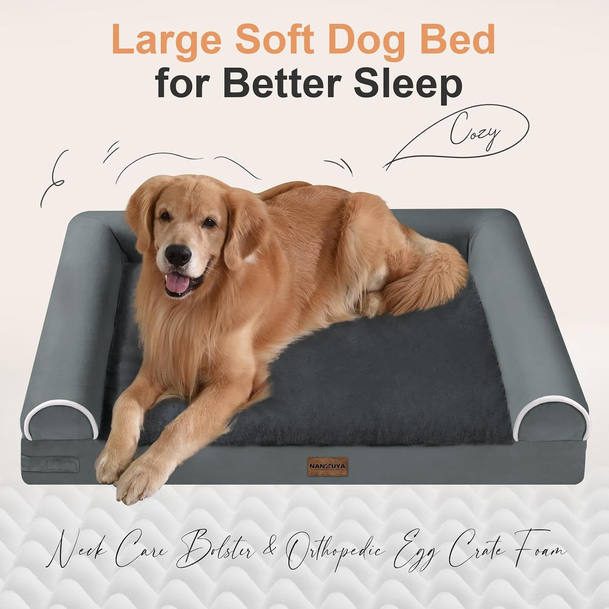 NANUYA Orthopedic Dog Bed for XX-Large Dogs, 44 x 34 Inch, Dark Grey