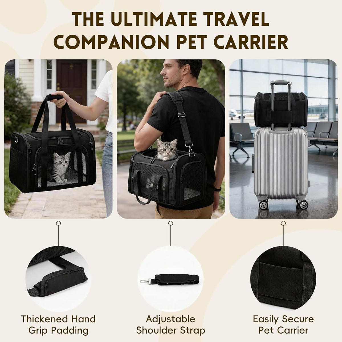 Cat Carrier Soft, Dog Carriers for Small Dog/Large Cat (Up to 16lb)