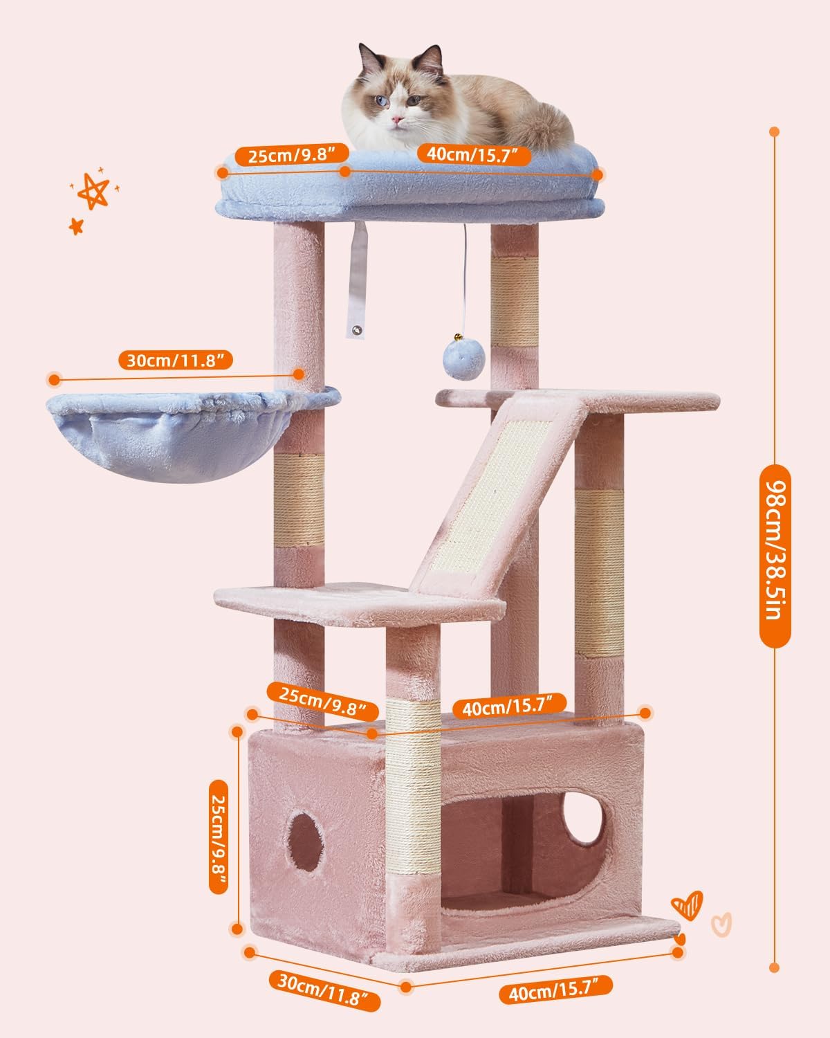 Taoqimiao Cat Tree, 38.5In Cat Tower for Indoor Cats, Suitable for Kittens