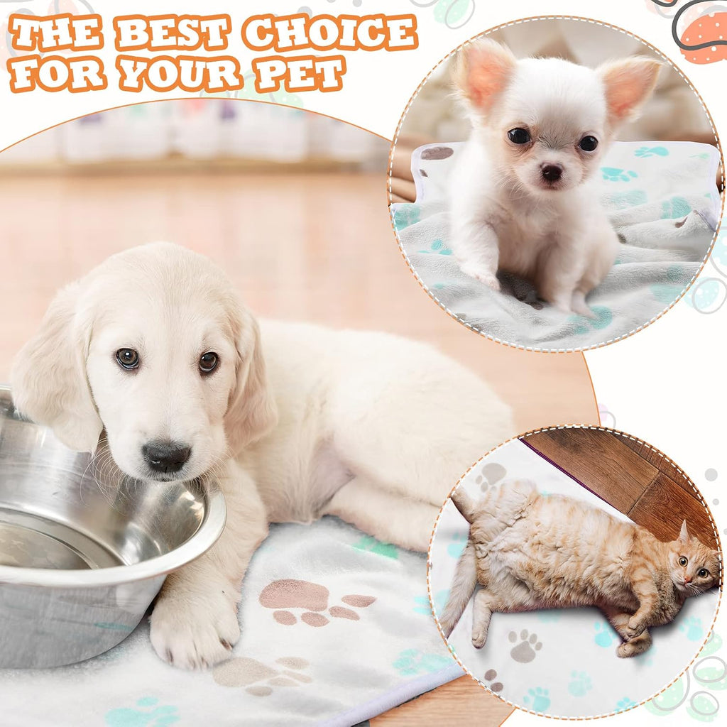 Tatuo 4 Pcs Fleece Dog Blankets for Puppy Cat, White, 24 x 16 in, Paw