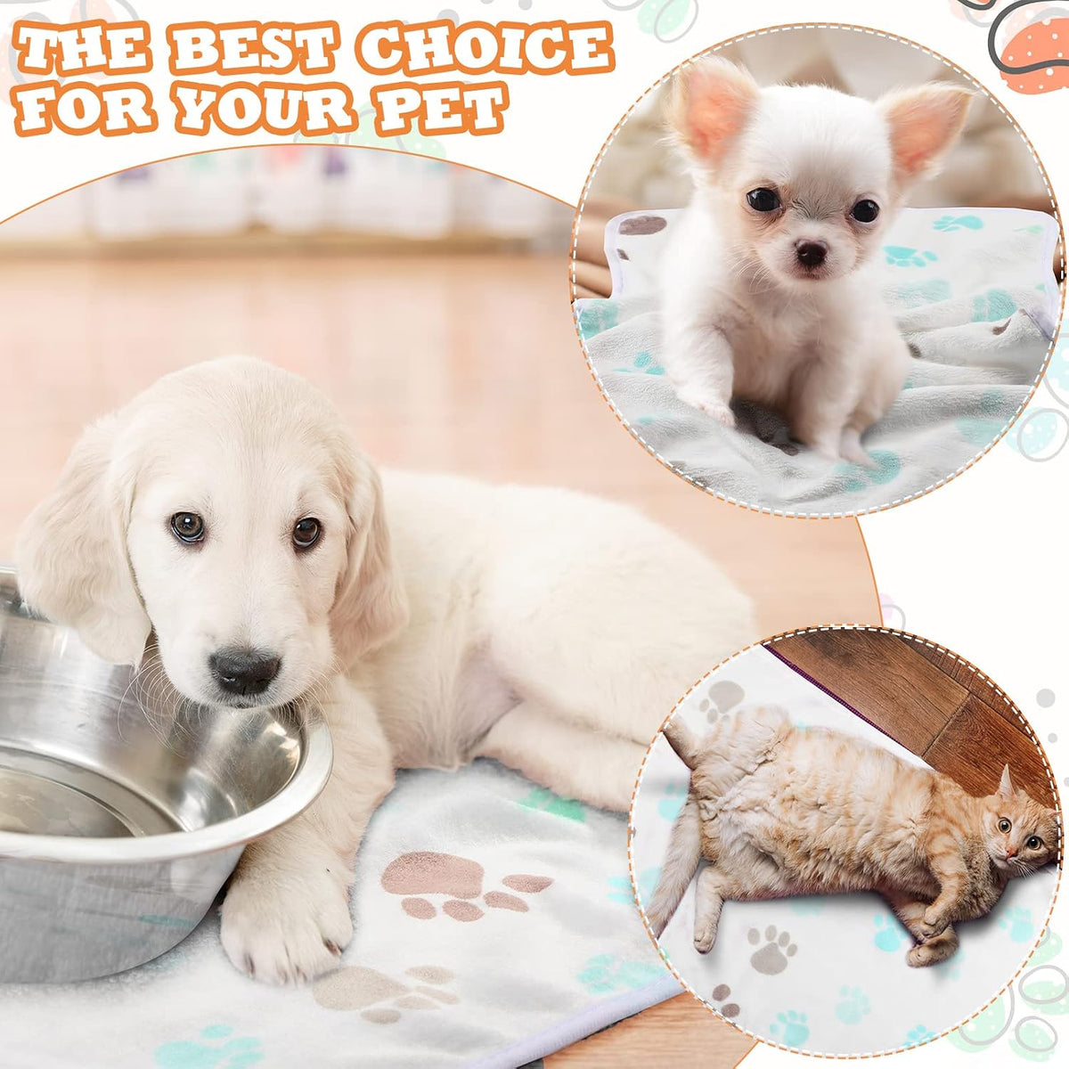 Tatuo 4 Pcs Fleece Dog Blankets for Puppy Cat, White, 24 x 16 in, Paw