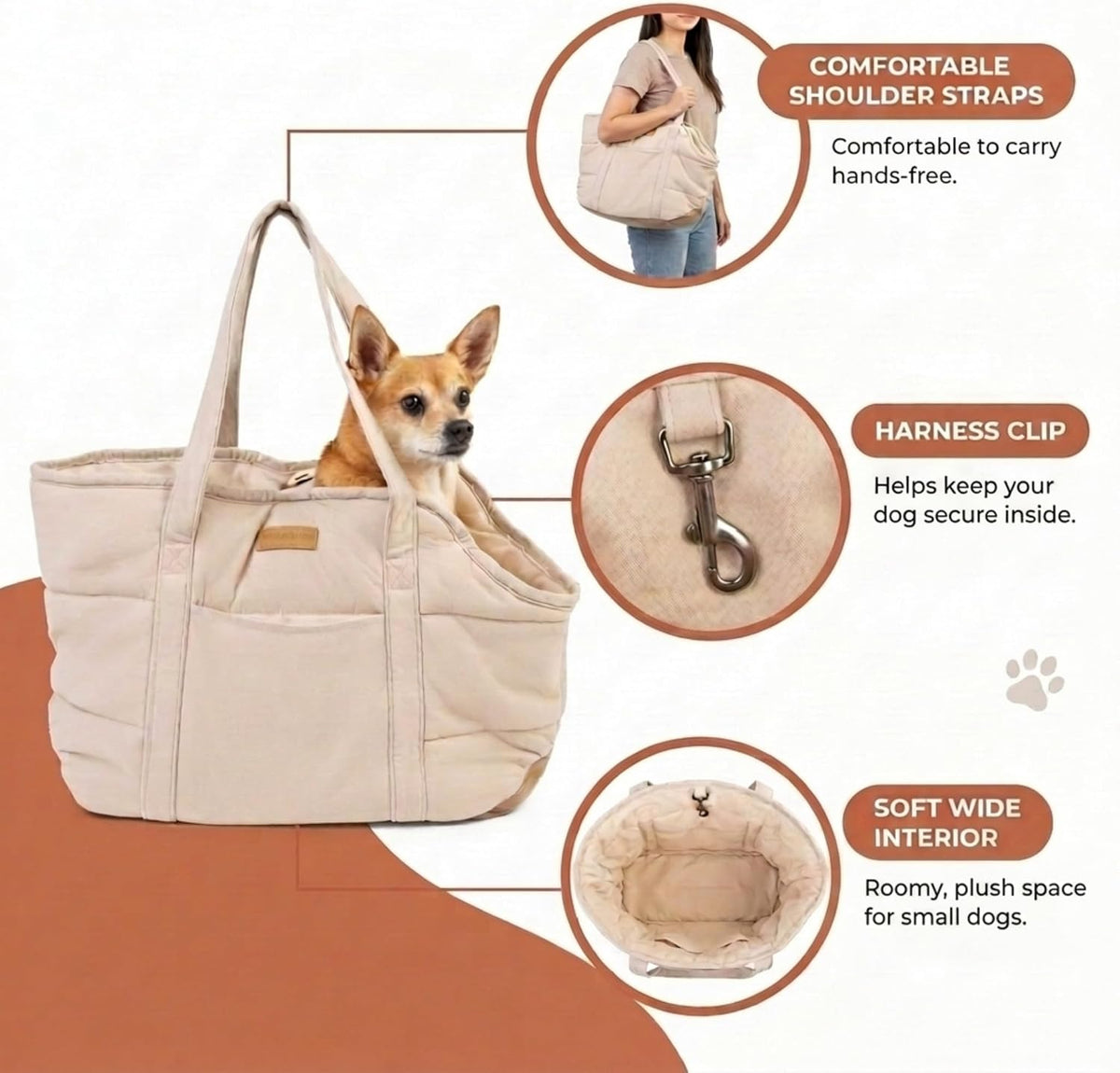 Plush Dog Purse Carrier for Small Dogs, Soft Tote, White