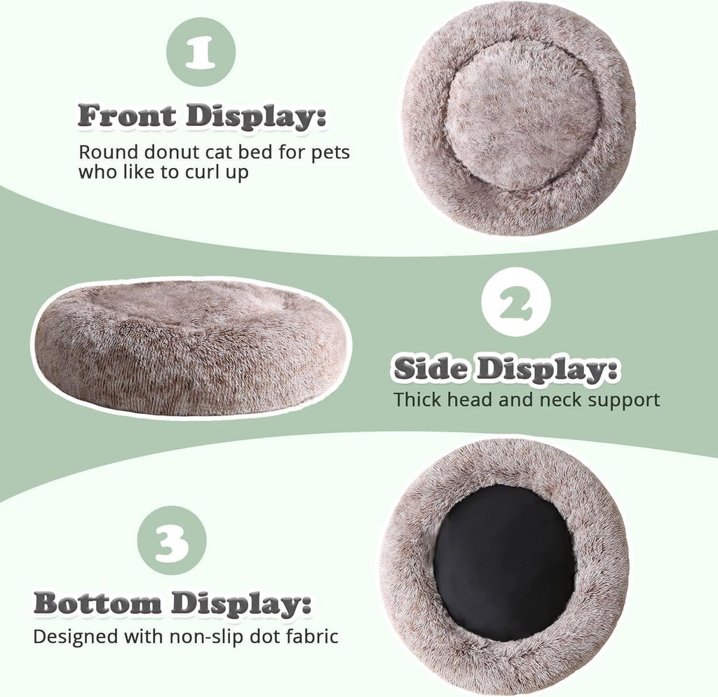 JOLLYVOGUE Dog Bed, Calming Anti-Anxiety Large Dog Bed, Fluffy Donut Cushion for Medium and Large Pets (27")