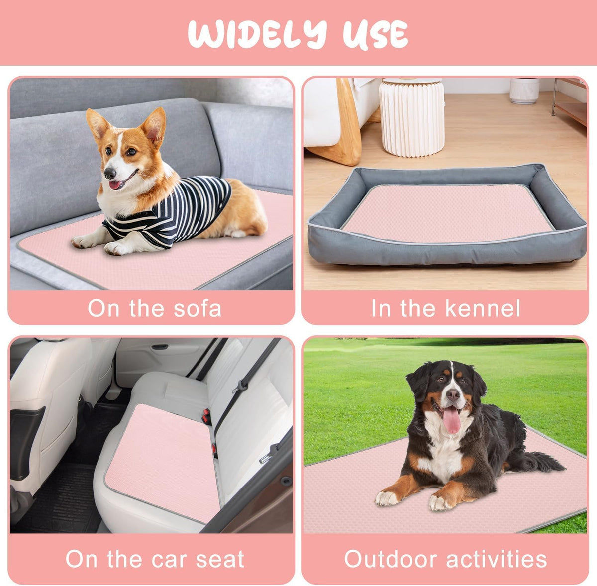 Summer Dog Cooling Mat Washable Ice Silk Self Cool Pad for Small Medium Large Dogs and Cats, Pet Sleeping Pad for Crate, Bed, Indoor & Outdoor Floor, Car Seats