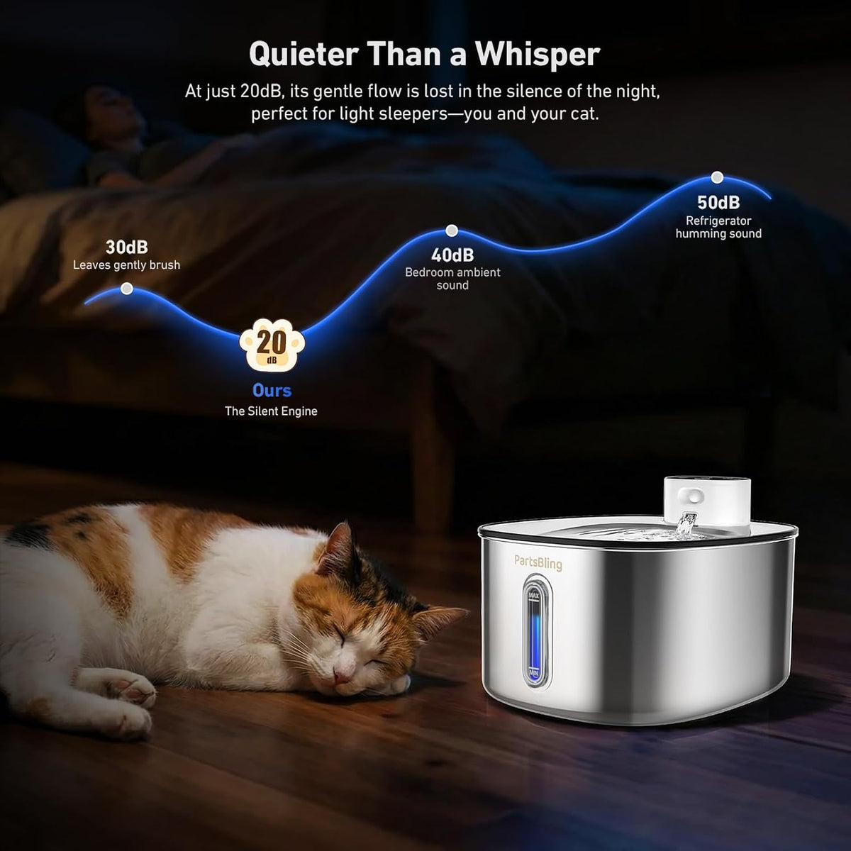 PartsBling Stainless Steel Cat Water Fountain, 4.2L/142 oz