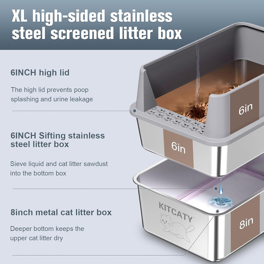 Stainless Steel Sifting Litter Box, for Pine Wood Pellet Cat Litter