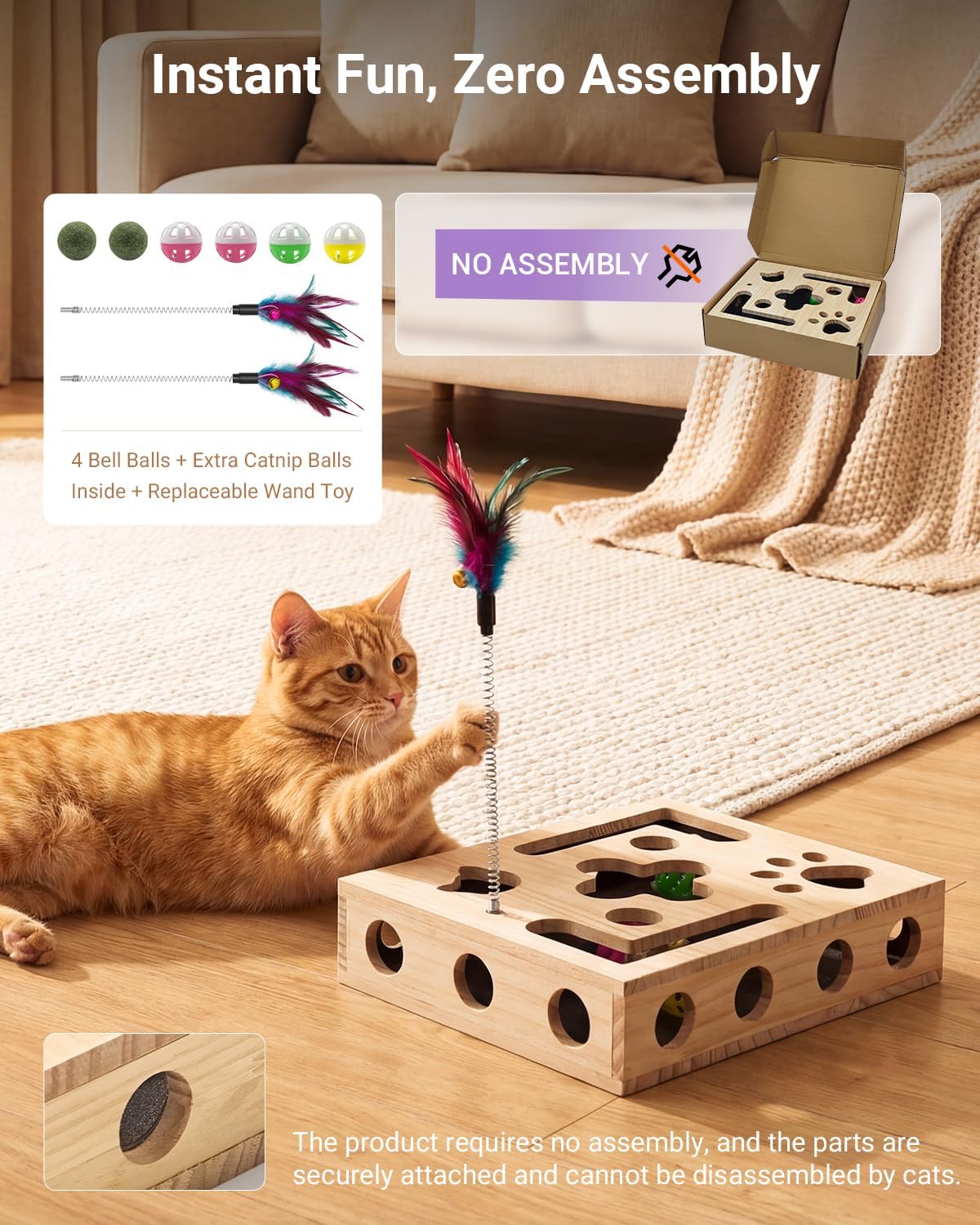 Cat Toys for Indoor Cats - Cat Nail File Box with Interactive Cat Toys, 2026 Upgraded Cat Puzzle Feeder Scratch Puzzle Toy for Indoor Cats, Natural Claw Care (Wood)