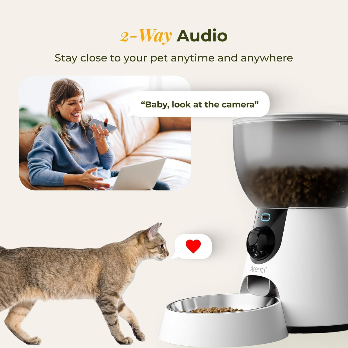 ARENTI 4L/17 Cups Automatic Cat Feeder and Water Fountain with Camera