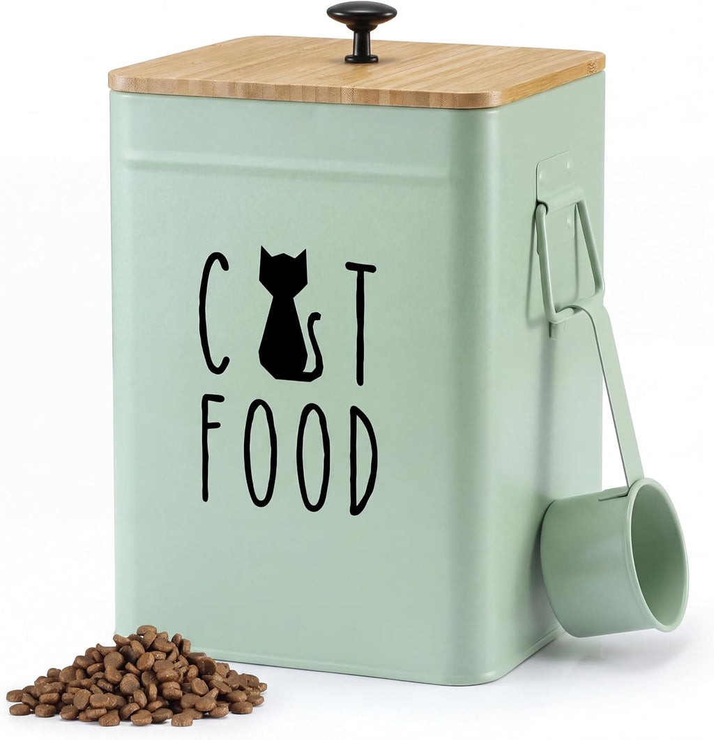 PERFNIQUE Cat Food Storage Container, Airtight Cat Treat Container with Bamboo Lid, Pet Food Storage for Kitchen Countertop, Treat Jars for Pets, Cat Food Container (Sage Green, with Spoon)