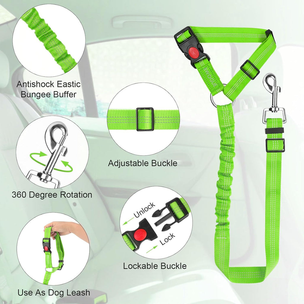 BWOGUE Dog Seat Belt for Car, Reflective Headrest Restraint Bungee Lead