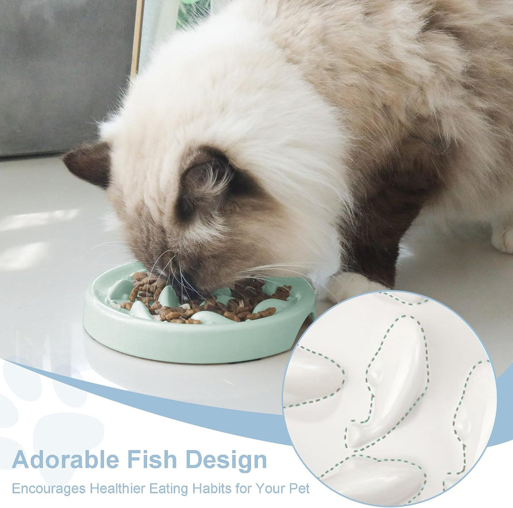 Slow Feeder Bowl for Cats and Small Dogs,Cilkus Fish Pool Design, Fun Interactive Bloat Stop Puzzle Feeder Bowl Healthy Eating Diet Made of Melamine Food Grade Material Dishwasher Safe (Green)