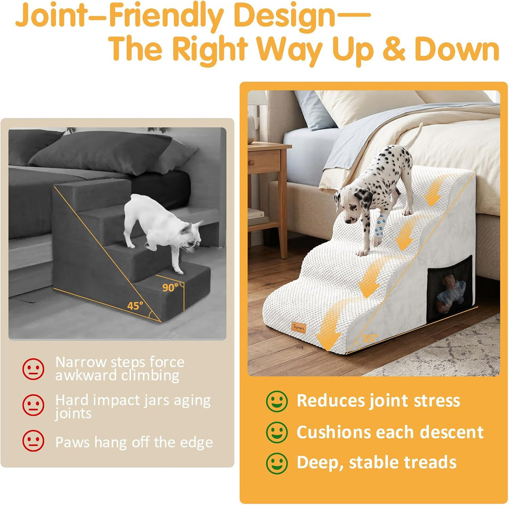 Topmart High Density Foam Dog Steps 4 Tiers,Extra Wide Deep Pet Steps