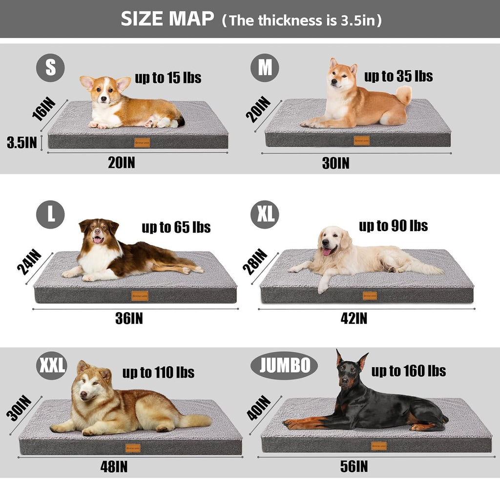 Patas Lague Orthopedic Large Dog Bed Washable Pet Sofa Mat 36''X24'' Grey