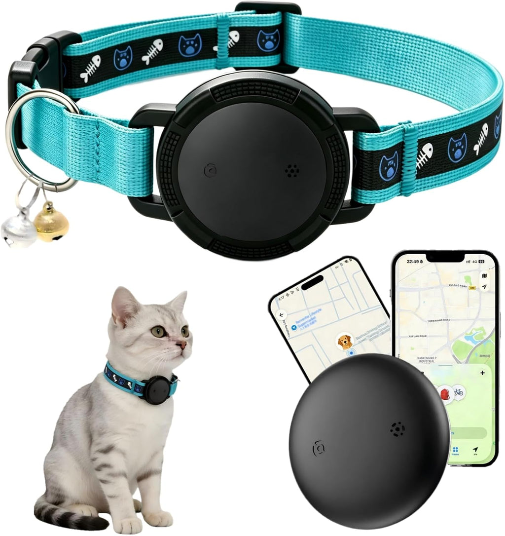 GPS Cat Tracker Collar No Subscription, Real-Time Activity Tracking Blue
