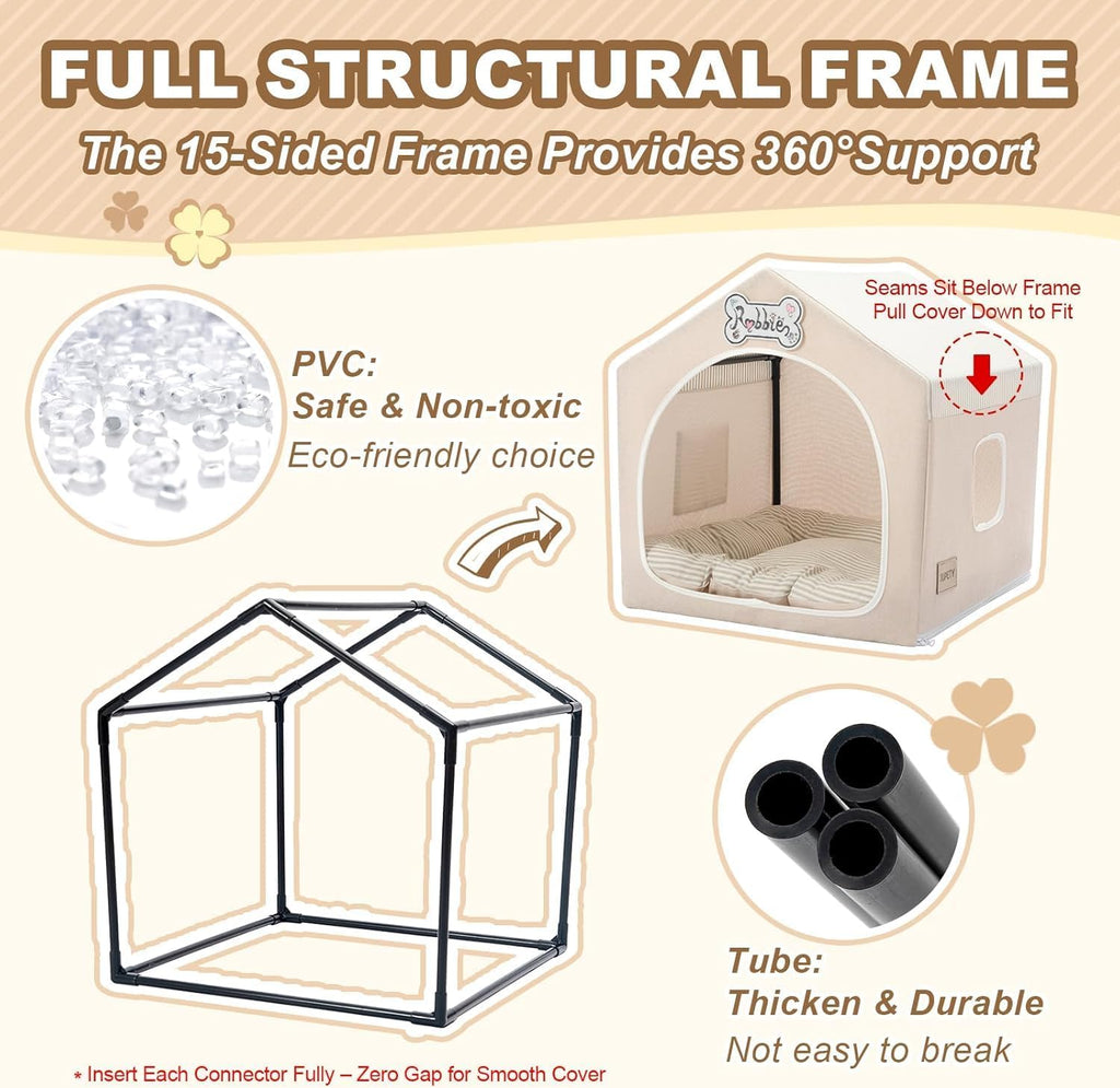 ndoor Dog House with Frame, Cute Dog Tent Bed with Cover Cave