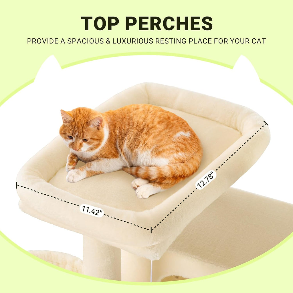Allewie 64 Inches Multi-Level Cat Tree Tower for Indoor Cats, Beige