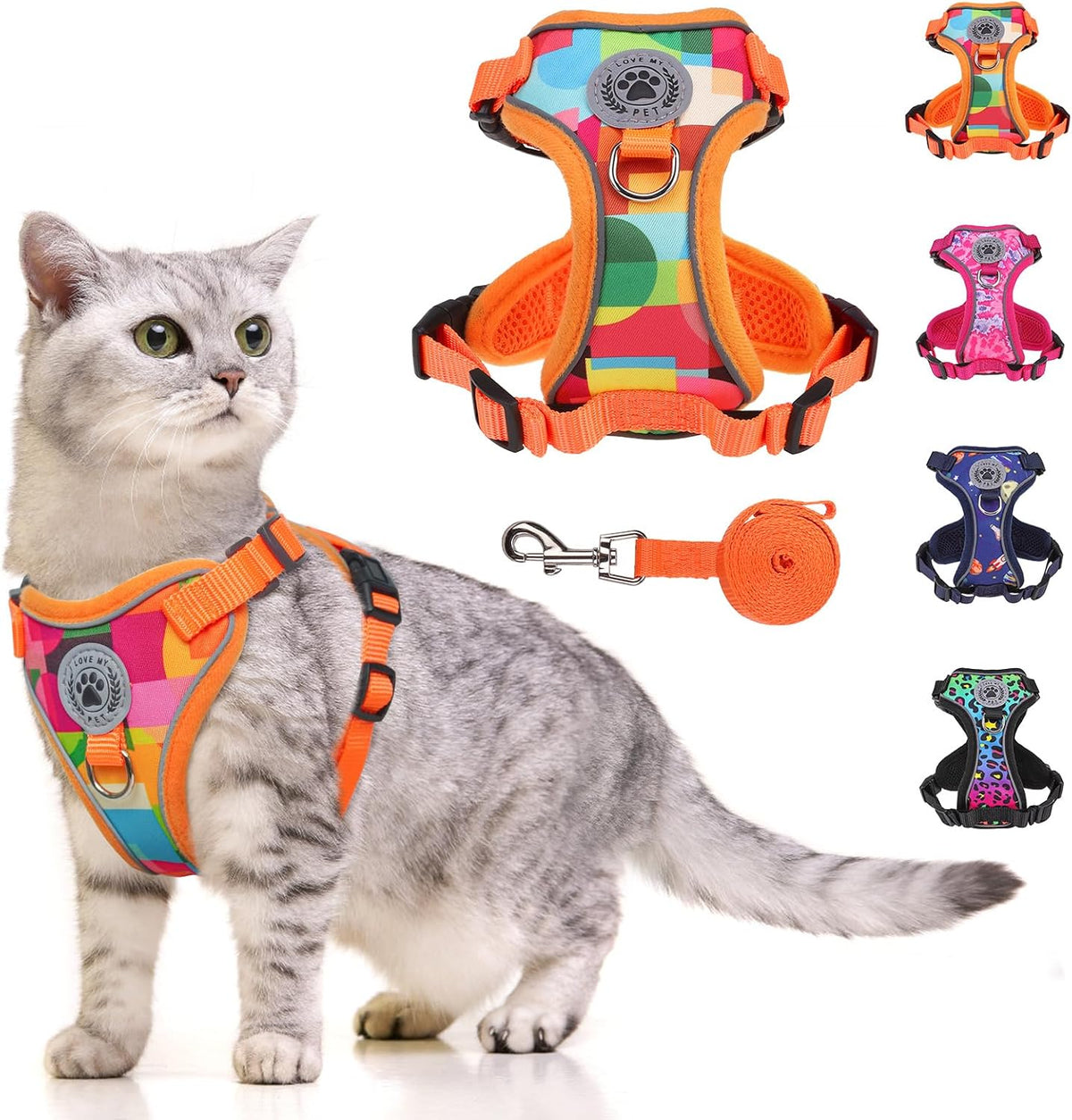 BEAUTYZOO Cat Harness and Leash,Escape Proof Easy-On Vest w/Neck Buckle, S