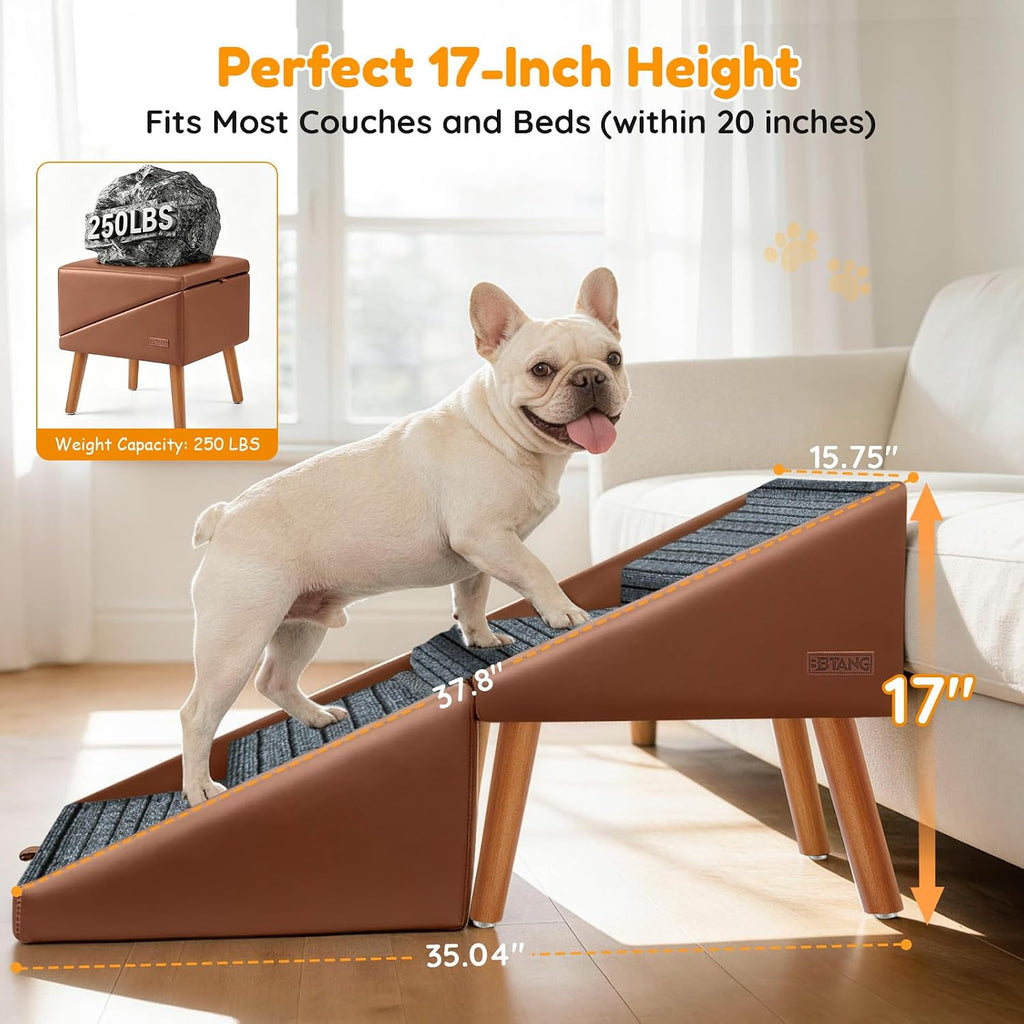 17" H Dog Stairs for Small Dogs – 4-Step Non-Slip Dog Ramp for Couch