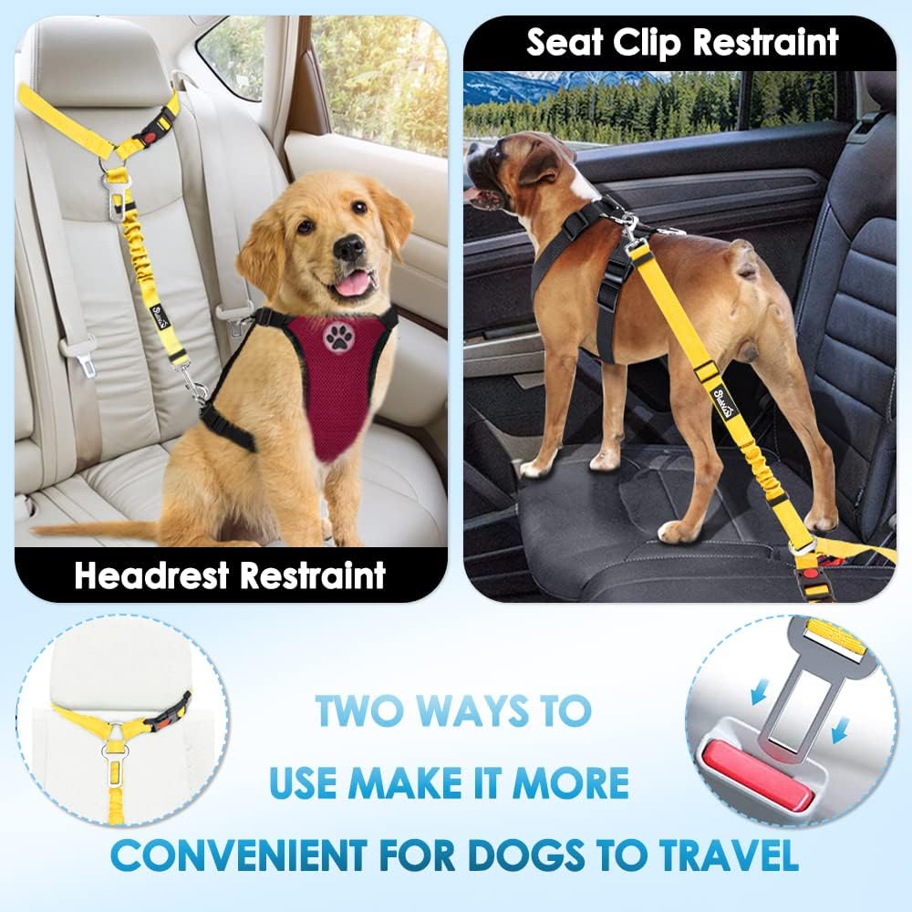 SlowTon Dog Seat Belt for Car, 2 Pack Dog Car Harness Seatbelt with Bungee