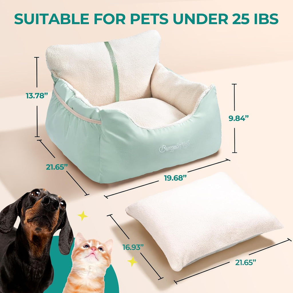 BurgeonNest Dog Car Seat for Small Dogs & Cats Under 25 lbs, Beige Green