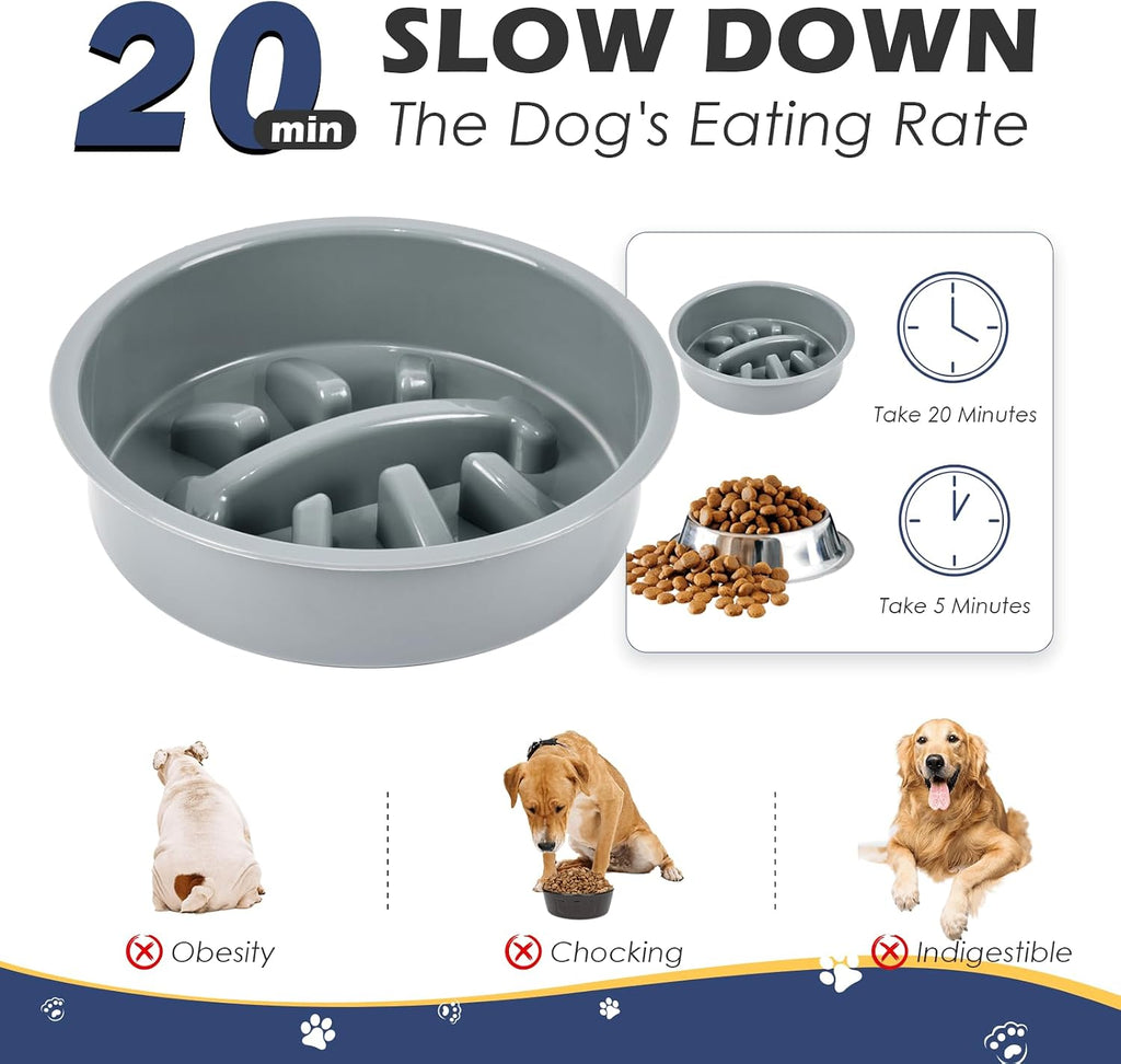 ADENGL Elevated Dog Bowls with Slow Feeder, 5 Adjustable Heights, Anti-Slip, Durable Metal Frame, Spill Proof Mat, Rust-Resistant Bowls, Easy to Clean