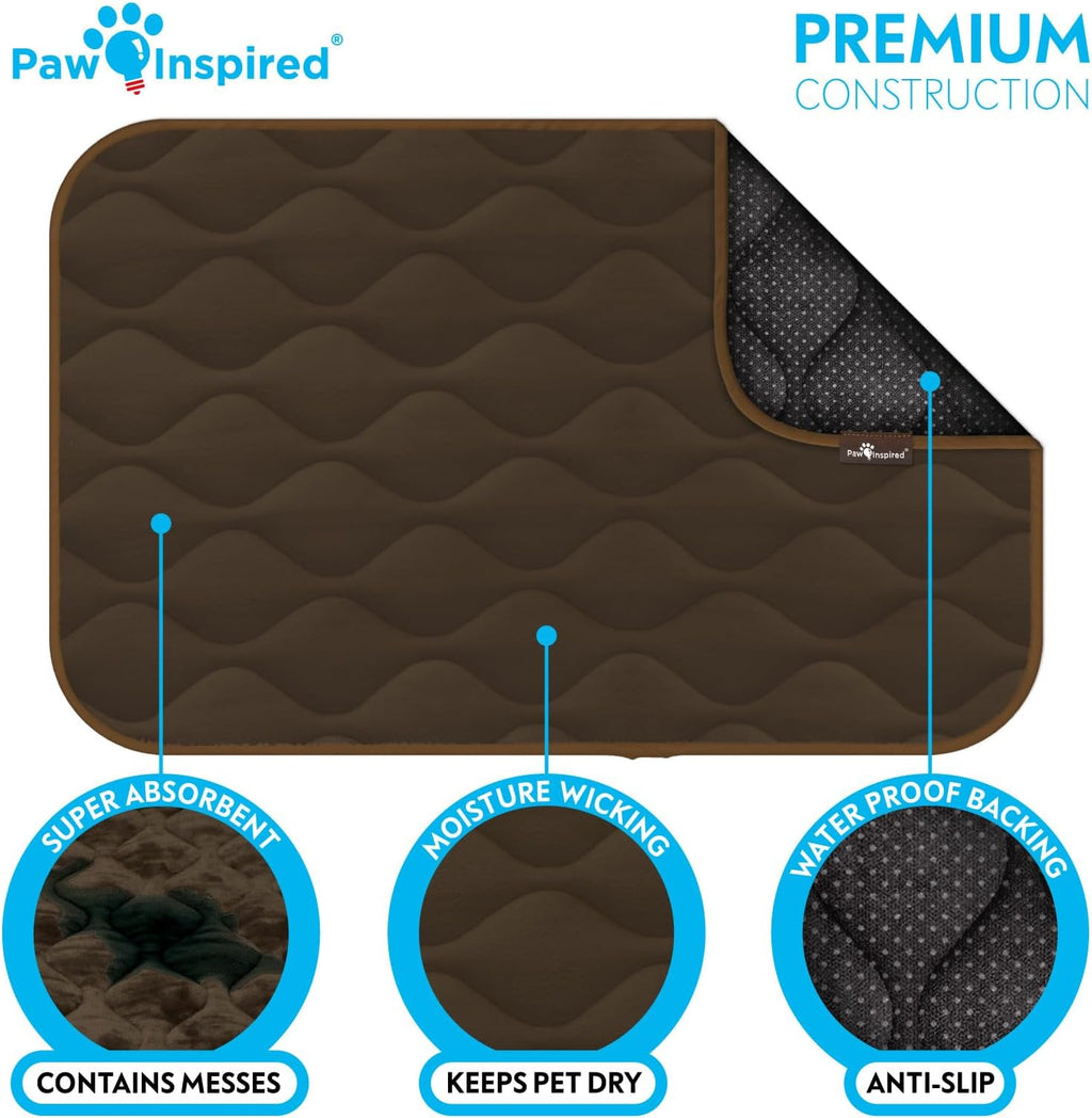 Paw Inspired Washable Padded Crate Mats for Dogs, Dark Brown, 29x18 Inch