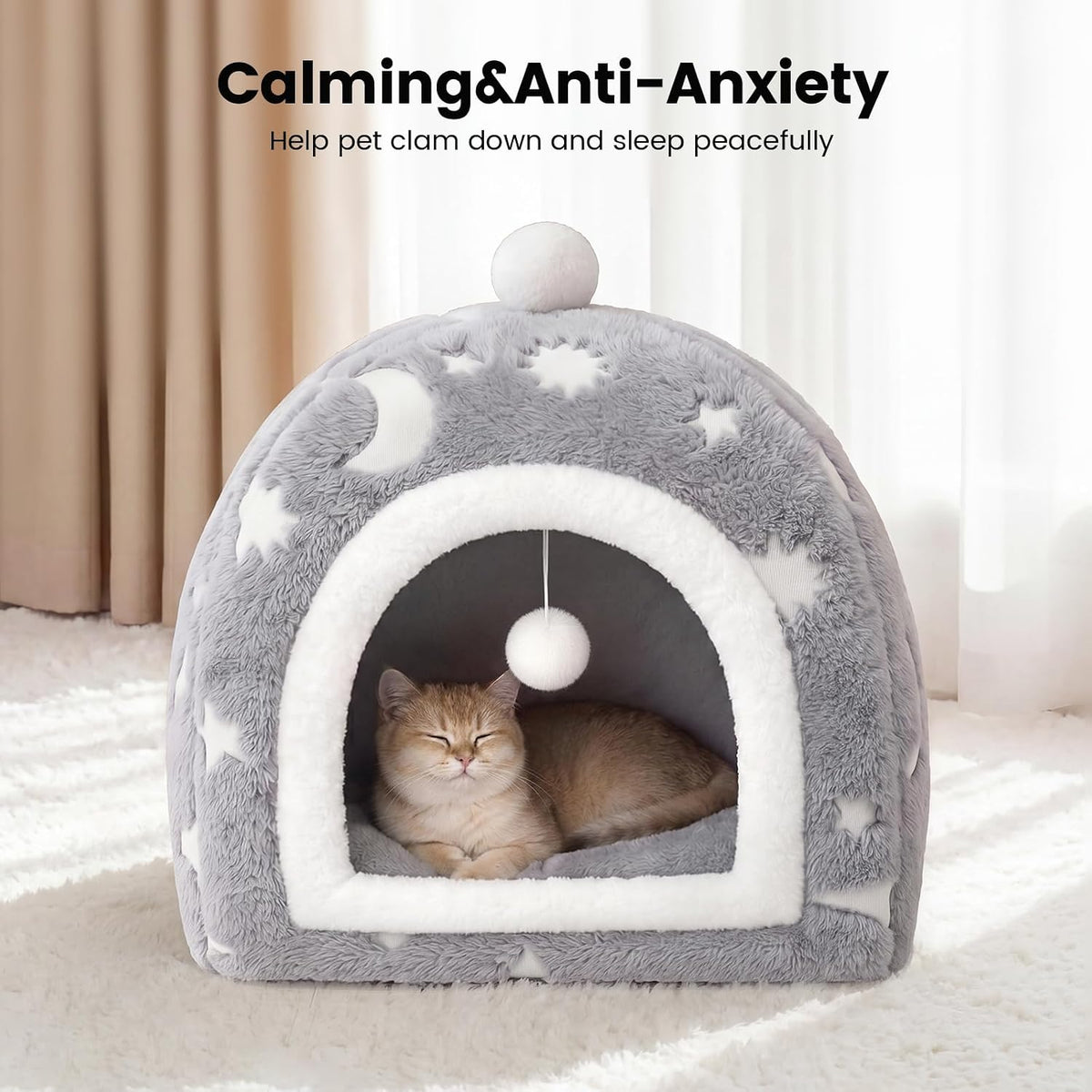 Glow in the Dark Cat Cave Bed, 2-in-1 Foldable Indoor Cat Tent Cat House
