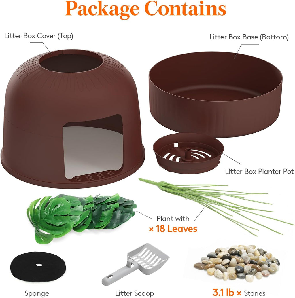 Lifewit Hidden Plant Cat Litter Box with Plastic Scoop, Brown | Extra Large Enclosure Litter Tray with Carbon Filter& Odor Control, Aesthetic Cats Stuff for Living Room, Bathroom, Corner