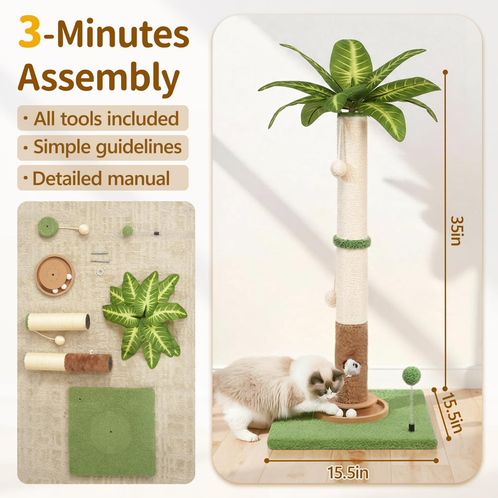 35" Tall Palm Tree Cat Scratching Post Vertical for Indoor Cats