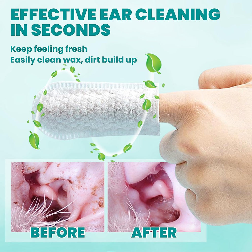 MEDUWEDU Ear Cleaner Finger Wipes 60 Counts, Dog Ear Cleaner, Grooming Kit Care for Dogs and Cats, Soft & Easy Otic Cleaning Pads, Remove Wax, Dirt & Stop Smelly, Itchy, Non-Irritating, Unscented