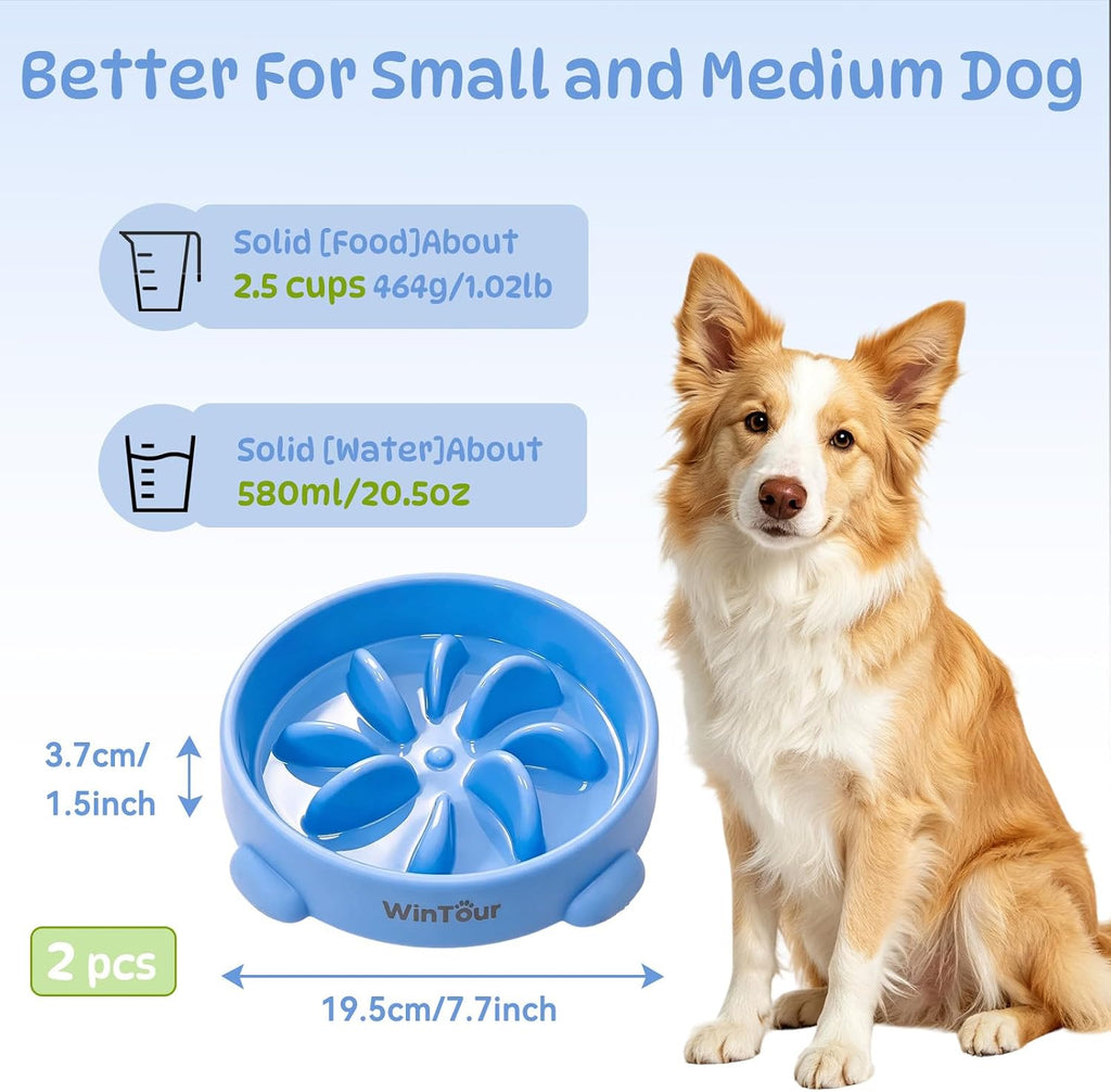 WinTour 2 Pack Slow Feeder Dog Bowls, BPA Free, Medium & Small Dog Bowls