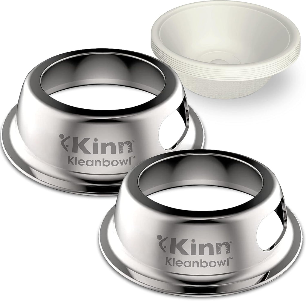 Kinn Kleanbowl Pet Bowl Stainless Steel Frame, 8 oz (Pack of 2) | Compostable Refills, Spill-Proof Stable, Disposable, No Plastic 