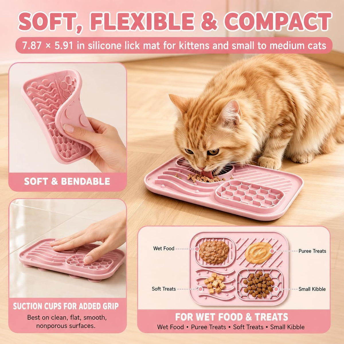 AZY 3-Piece Slow Feeder Cat Bowl Set with Strong Suction Cups